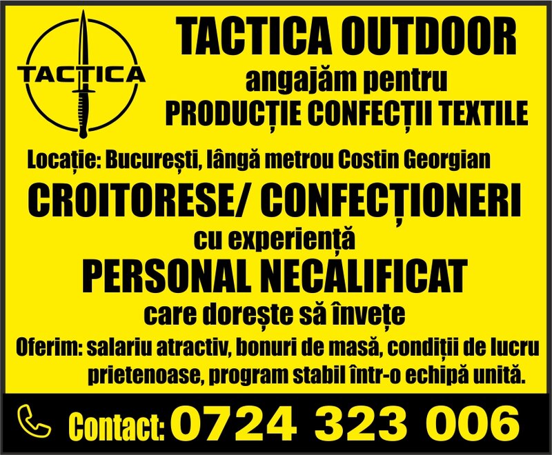 Personal angajam pentru productie confectii textile